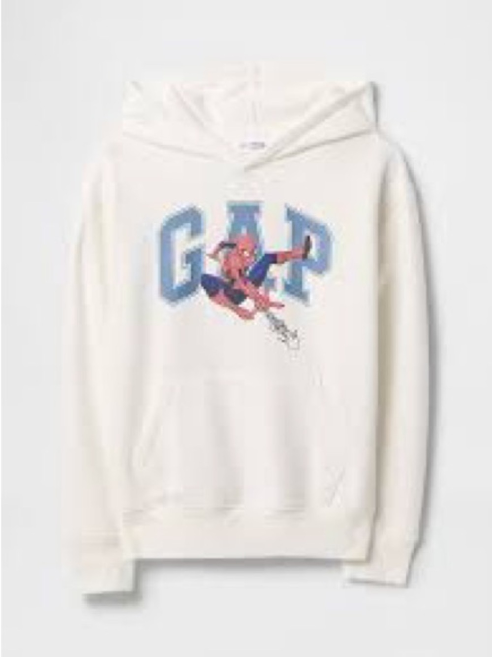 GAP Cream Hoodie with Blue Logo and Red Spiderman Print